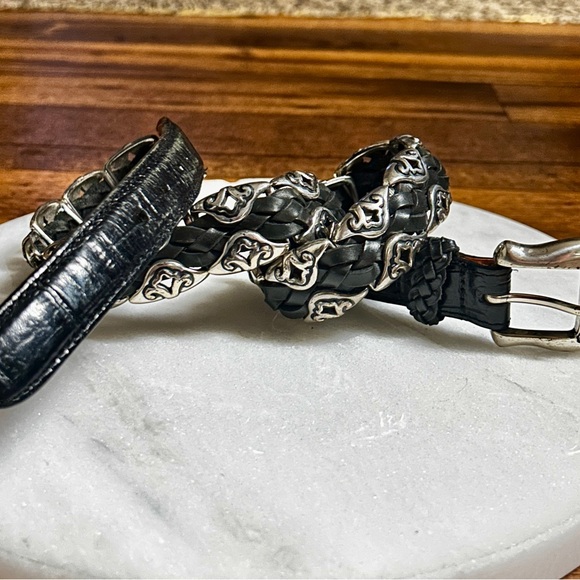 Brighton ~ Vintage ~ Women’s Small ~Black Leather Braided W/Silver Conchos Belt - Picture 6 of 16